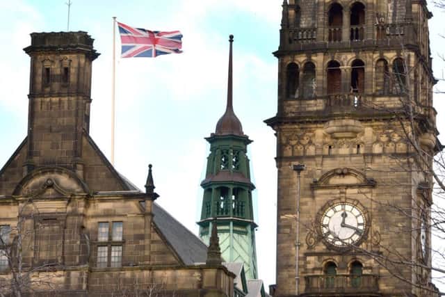 Union Jack Flag on Sheffield Town Hall where there are signs that South Yorkshire deal could fold.