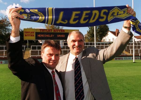 Gary Hetherington, left, and Paul Caddick on the day they came to the rescue of Leeds, 20 years ago. (Picture: Mark Bickerdike)