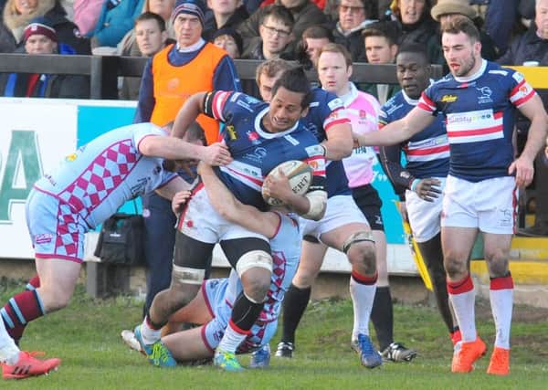 Doncaster Knights' Jack Ram is stopped by Rotherham Titans' defence in the Boxing Day encounter