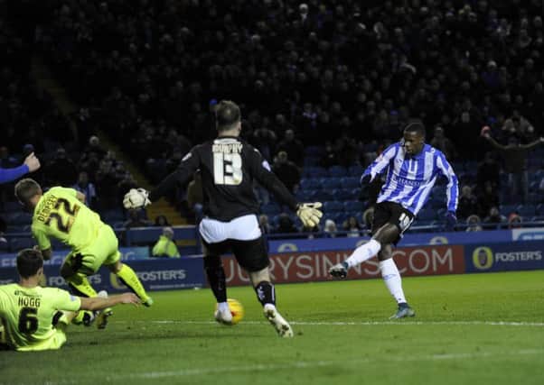 OPENING SALVO: Lucas Joao opens the scoring for Sheffield Wednesday in last season's corresponding fixture against Huddersfield Town. The two meet again at Hillsborough on Saturday. Picture: Steve Ellis.