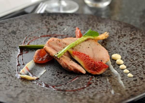 Partridge breast with apricot, pistachio, spring onion. Picture: Tony Johnson.