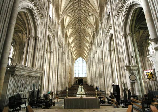 Inside Winchester Cathedral which is one of the must see stops on any Jane Austen tour.