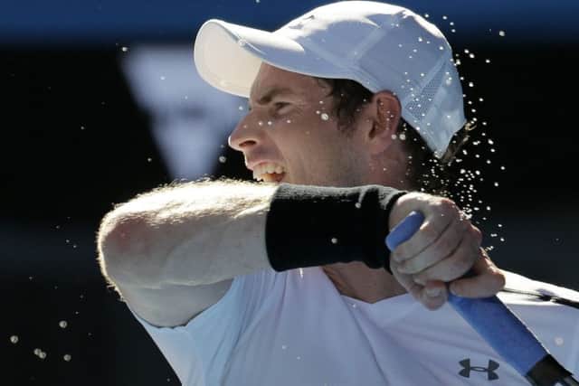 Andy Murray hits a forehand to Ukraine's Illya Marchenkoin Melbourne. Picture: AP/Aaron Favila.