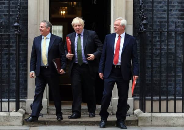Brexit ministers Liam Fox, Boris Johnson and David Davis.