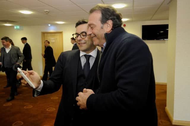 Leeds United co-owners Massimo Cellino and Andrea Radrizzani pictured at a press conference at Elland Road, Leeds. (Picture: Simon Hulme)