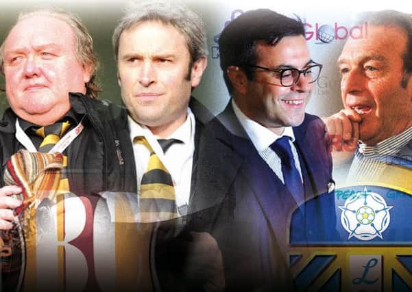 From left: Bradford City's former joint owners Mark Lawn and Julian Rhodes, and the new men working together at Leeds, Andrea Radrizzani and Massimo Cellino (Graphic: Graeme Bandeira)