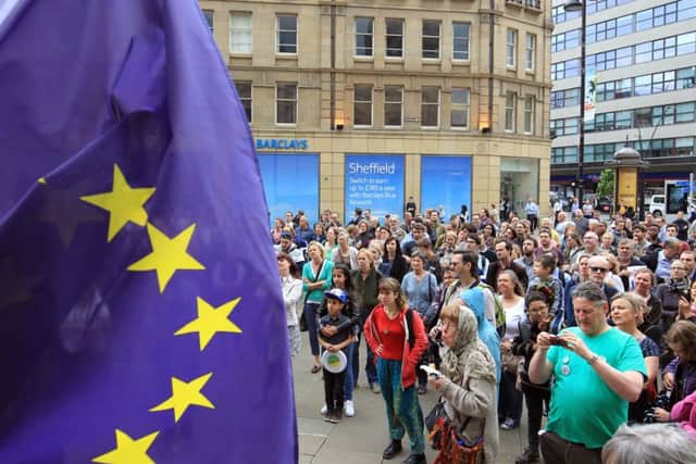 A pro-EU rally was held outside Sheffield Town Hall on Wednesday July 6th. Photo: Chris Etchells