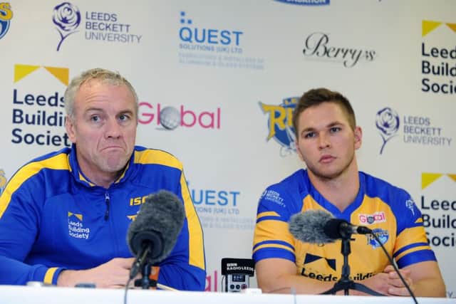 Leeds Rhinos head coach Brian McDermott, left, with new signing Matt Parcell. 
Picture: Jonathan Gawthorpe