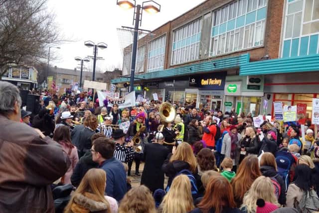 Around 1,400 people turned out at the small West Yorkshire town of Shipley to protest at President Trump's policies
