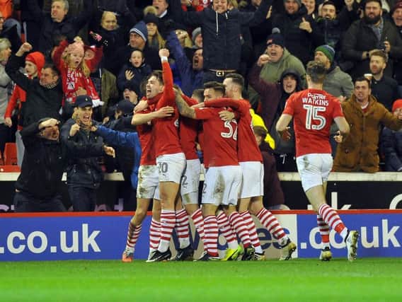 Barnsley celebrations after taking the lead through Ryan Kent