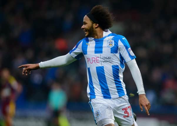 Huddersfield Town's Izzy Brown celebrating after scoring the opening goal against Ipwich. (Picture: James Hardisty)