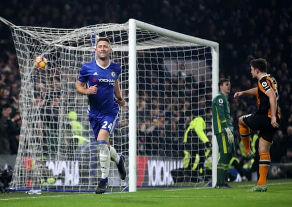 Hull City's Harry Maguire lashes the ball back into the net in dismay after Gary Cahill scored Chelsea's second goal in their 2-0 win (Picture: Nick Potts/PA Wire).