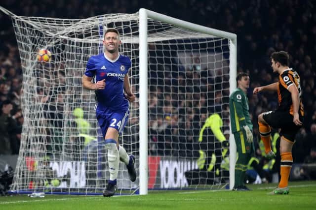Hull City's Harry Maguire lashes the ball back into the net in dismay after Gary Cahill scored Chelsea's second goal in their 2-0 win (Picture: Nick Potts/PA Wire).