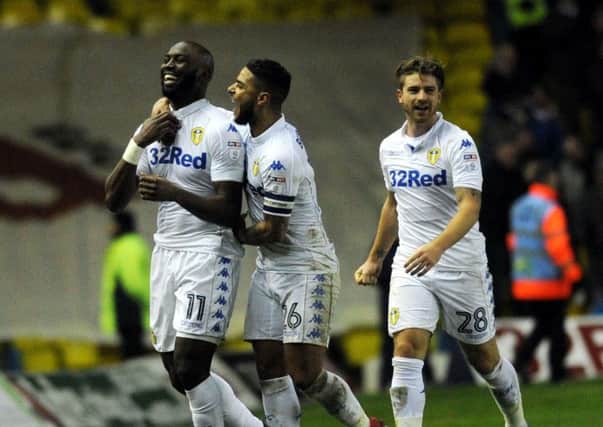 United's Souleymane Doukara is congratulated by his team-mates  after his wonder strike.