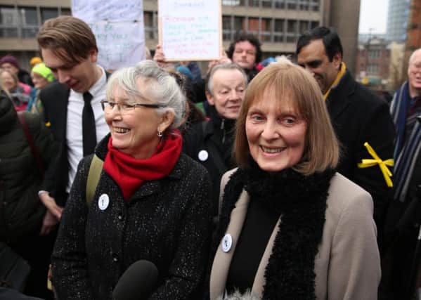 Jenny Hockey, (left), and Freda Brayshaw, (right) after their charges were dropped January 26 2017.