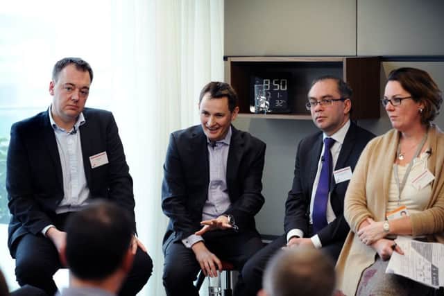 A panel of industry experts gather at PricewaterhouseCoopers in Leeds to discuss likely trends in retailing in 2017. From left, Dan Stott (Data & Analytics), Rob McWilliam (Innovation), Tom Woodham (Logistics) and Madeleine Thomson (Total REtail).
27th January 2017.
Picture : Jonathan Gawthorpe