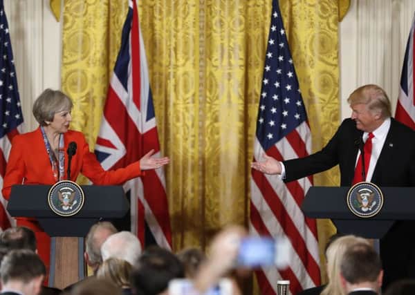 Theresa May and Donald Trump at their joint press conference.