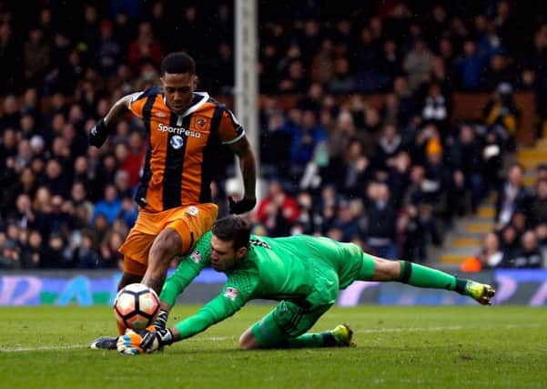 Hull City's Abel Hernandez is fouled by Fulham goalkeeper Marcus Bettinelli immediately after missing a penalty. Hernandez also missed with his second spot-kick attempt (Picture: Paul Harding/PA Wire).