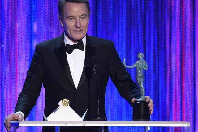 Bryan Cranston accepts the award for outstanding performance by a male actor in a television movie or limited series for "All the Way"