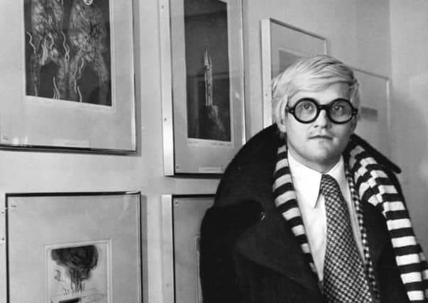 David Hockney at an exhibition of his work at the Lane Gallery, Bradford,in  February 1970.