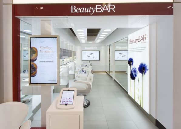 The Clarins BeautyBAR is set back, next to the Clarins counter, on the ground floor at John Lewis Leeds.