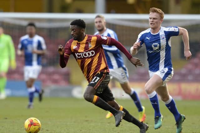 Jordy Hiwula scored for Bradford in defeat at Oxford. (Picture: Bruce Rollinson)