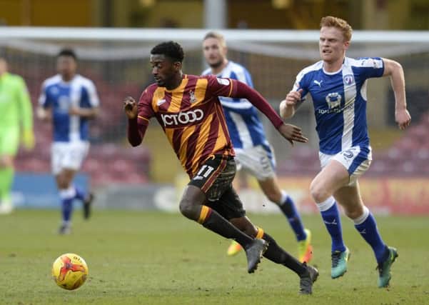 Jordy Hiwula scored for Bradford in defeat at Oxford. (Picture: Bruce Rollinson)