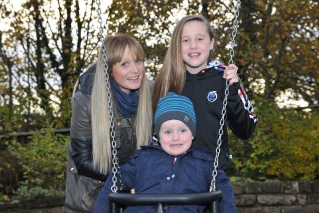 Lynsey at home in Otley with Maddy and Joshua. She is expecting her third child later this year