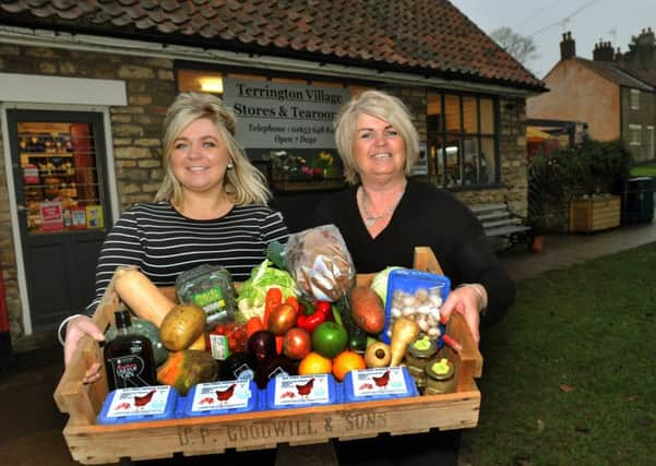 Samantha Gill (left) and her mum Kay Gill with some provisions from Terrington Village Stores and Tearooms.