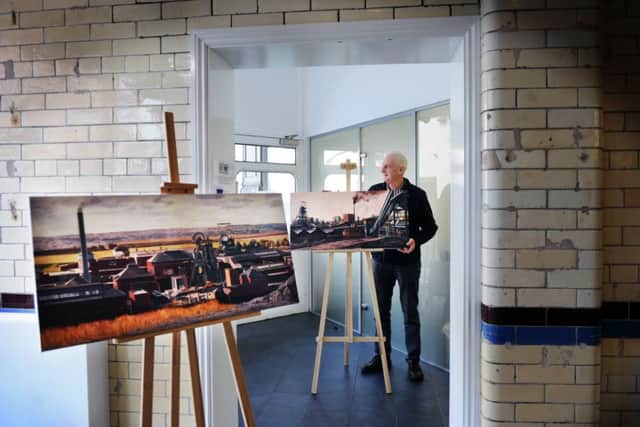 Pit Images: Paintings and Drawings from the Coalfields, on display at Unity+Works in Wakefield. Scarborough artist Peter Watson artist with his painting of Orgreave Colliery. 3rd February 2017. Picture : Jonathan Gawthorpe