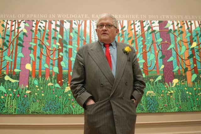 Artist David Hockney with his painting 'The Arrival of Spring in Woldgate, East Yorkshire in 2011