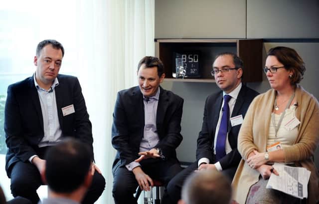 A panel of industry experts gather at PricewaterhouseCoopers in Leeds to discuss likely trends in retailing in 2017. From left, Dan Stott (Data & Analytics), Rob McWilliam (Innovation), Tom Woodham (Logistics) and Madeleine Thomson (Total REtail).
27th January 2017.
Picture : Jonathan Gawthorpe
