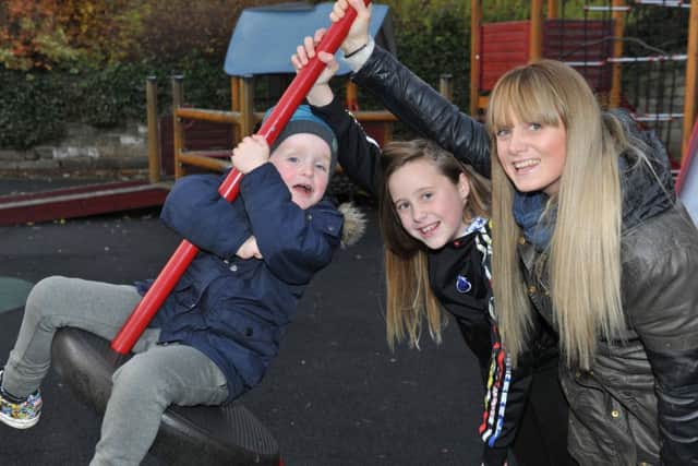 Lynsey Donoghue at home in Otley with her daughter Maddy, 11, and son Joshua 5