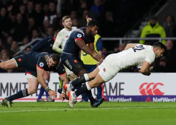England, who beat France last Saturday thanks to this try from Ben Teo, take on Wales next (Picture: Gareth Fuller/PA Wire).