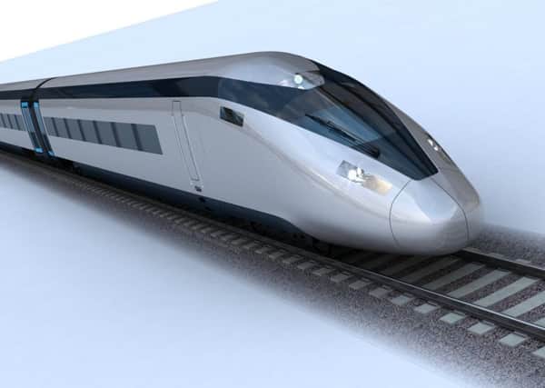 Computer-generated visual of an HS2 high speed train.