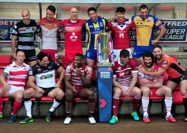 A lighthearted moment at the launch of Super League 2017 at Leigh Sports Village.