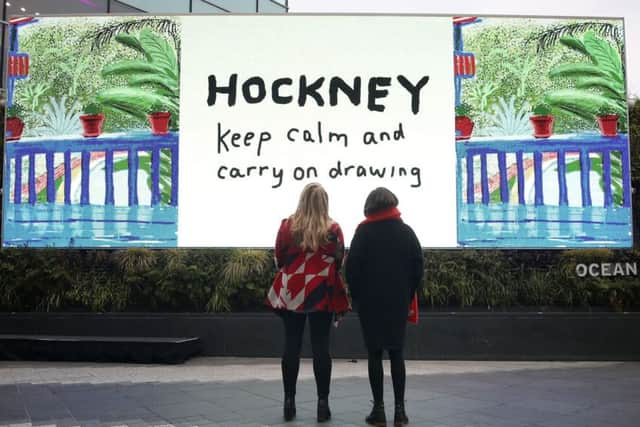 A David Hockney iPad painting displayed on a digital canvas at Westfield in Shepherd's Bush, London