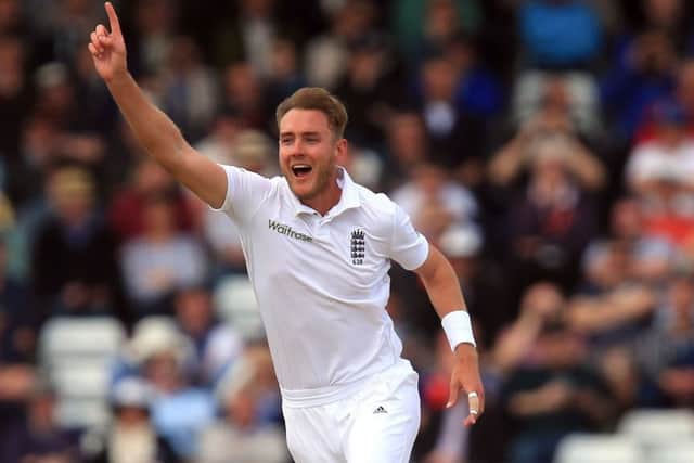England's Stuart Broad celebrates the wicket of Sri Lanka's Dimuth Karunaratne during day two of the 1st Investec Test at Headingley, Leeds. (Picture: Mike Egerton/PA Wire)