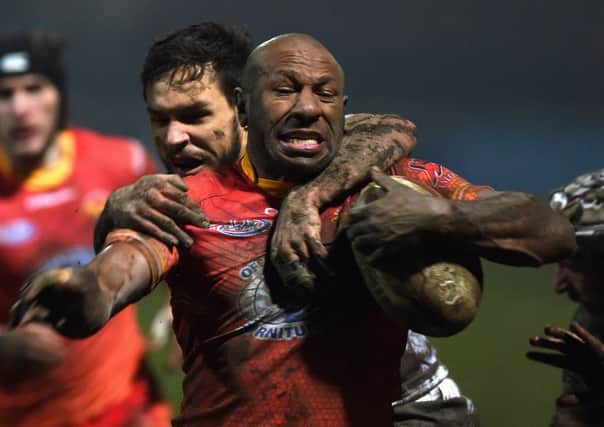 Sheffield Eagles' Menzie Yere in action against Toulouse at Wakefield Trinity.