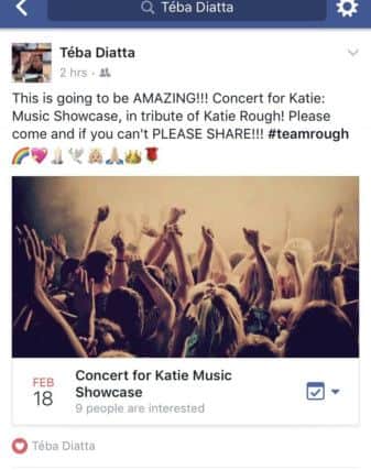 Katie's family has posted on Facebook details of events in her memory