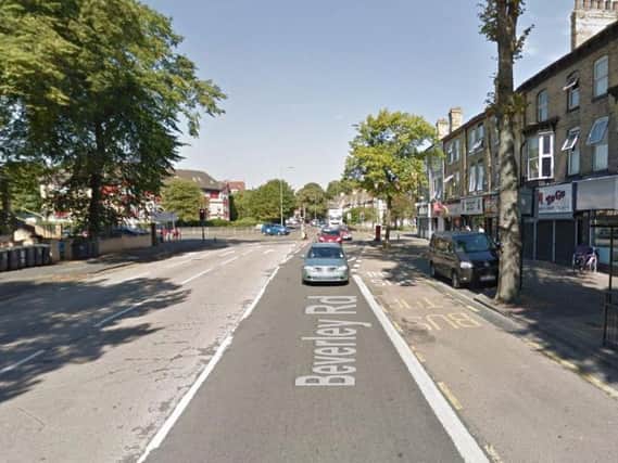 The car mounted the pavement in Beverley Road, near the junction with Eldon Road. Picture: Google