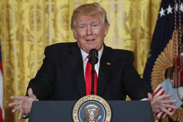 President Donald Trump at a news conference in the White House
