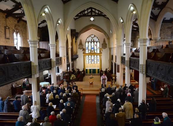 The funeral of 'Allo 'Allo star Gorden Kaye at Huddersfield Parish Church.