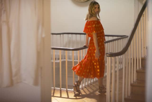 SHINE WORKS DAY TO NIGHT: 
Coral diamond clipped jacquard dress, ?180, Somerset by Alice Temperley at John Lewis