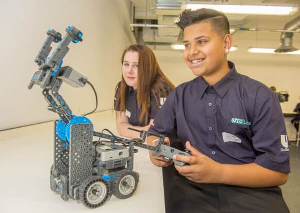 centre of excellence: Pupils get first-hand robotics experience at University Technical College Leeds, the citys new school for 14 to 19-year olds. Picture: dean atkins