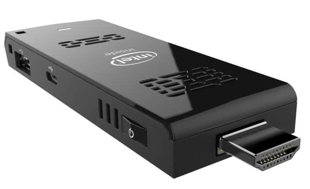 The Intel Compute Stick is a complete PC that plugs inte the back of a TV set