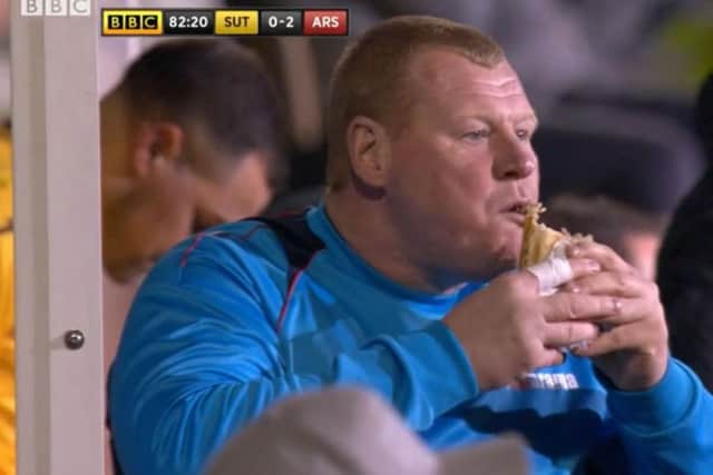 Wayne Shaw was caught eating a pie on BBC's FA Cup coverage