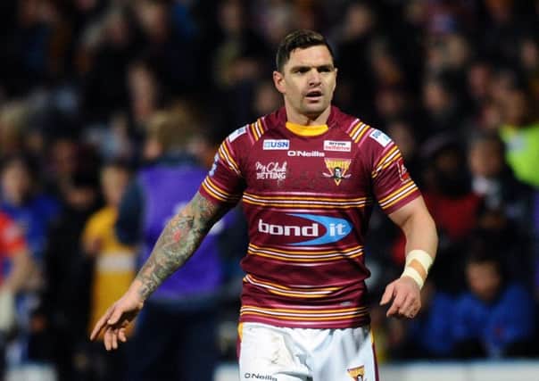 Salford's Josh Jones threw the ball forward at Huddersfield Giants' Danny Brough, pictured, and was awarded a penalty by referee James Child (Picture: Jonathan Gawthorpe).