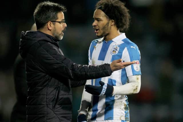 Huddersfield Town manager David Wagner has words with Isaiah Brown after he is substituted. Picture: Richard Sellers/PA