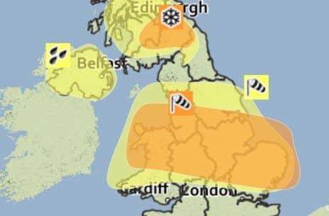 The areas affected by the Met Office warning
